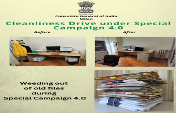 As part of the ongoing Special Cleanliness Campaign 4.0, Consulate General of India in Milan undertook a cleanliness drive in the Chancery premises. 